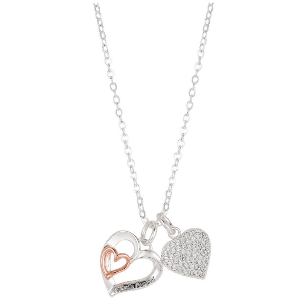 Friends Forever Silver and Rose Gold Heart Pendant Necklace